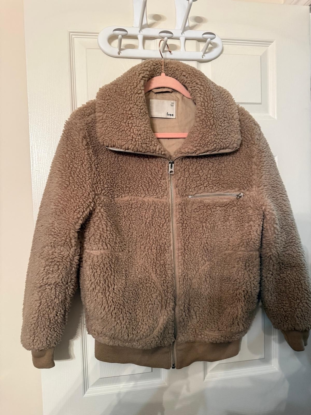 Wilfred Free Plush Sherpa Zip Jacket in Light Brown